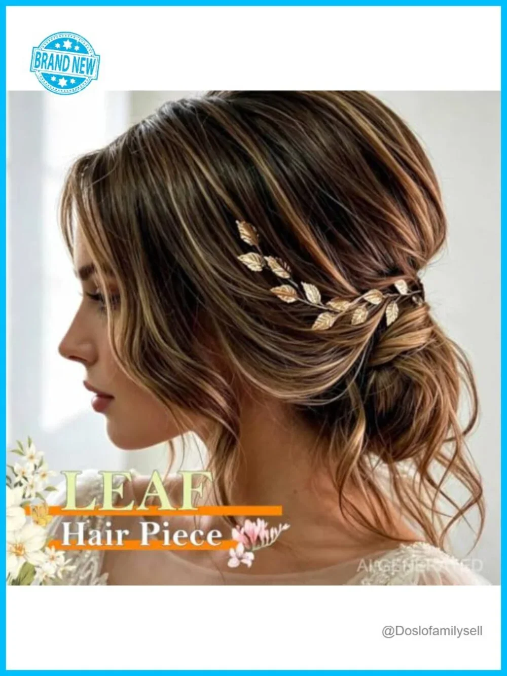 Gold Wedding Leaf Hair Vine Bridal Headpiece Accessory